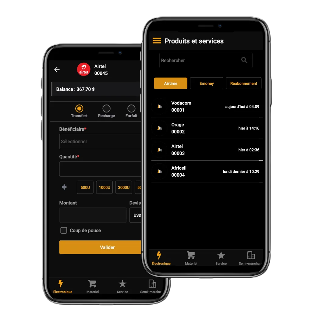 Interface JNapps Mobile Money